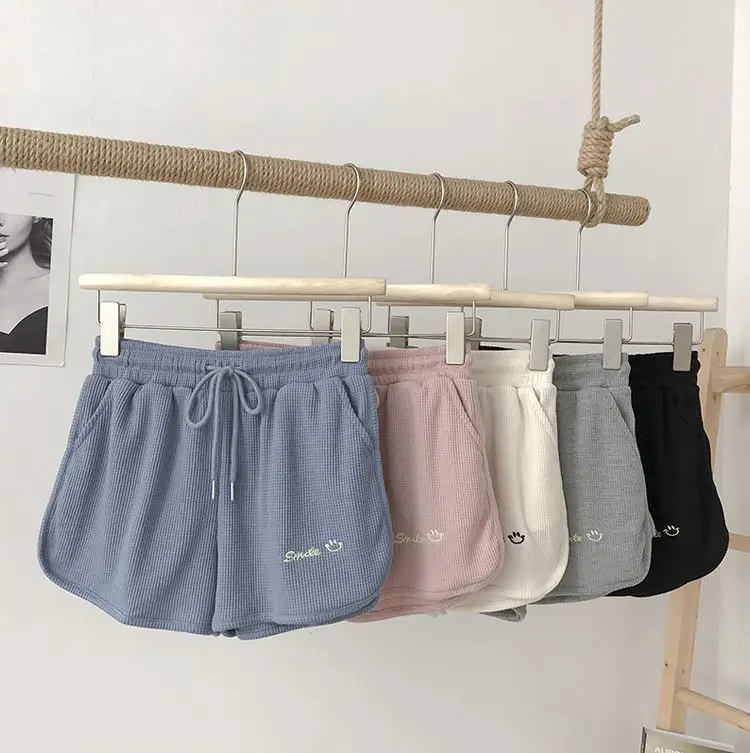 Women Waffle Shorts Grey Loose High Waist Summer Wear — feature 5