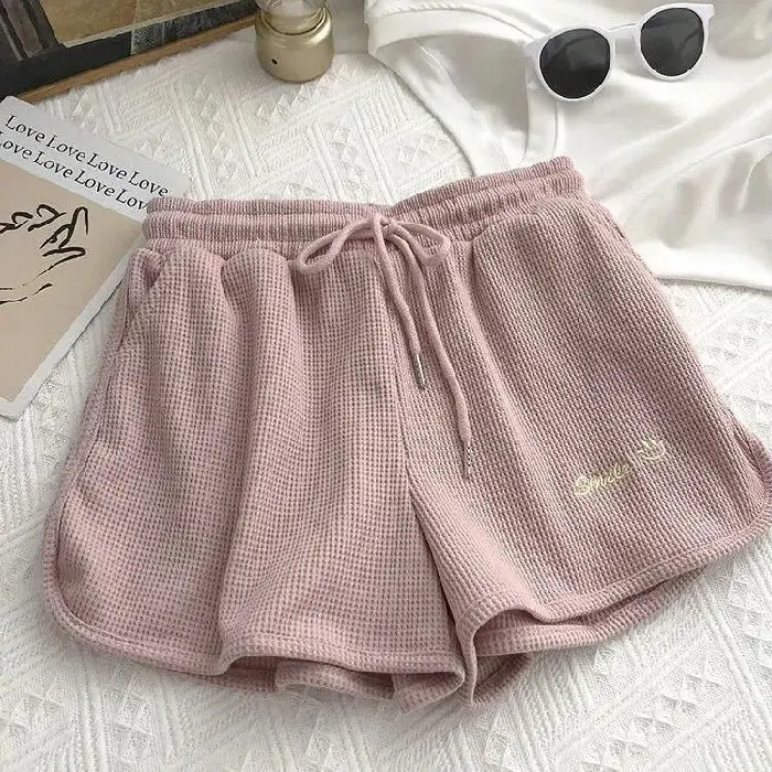 Women Waffle Shorts Grey Loose High Waist Summer Wear - Image 5