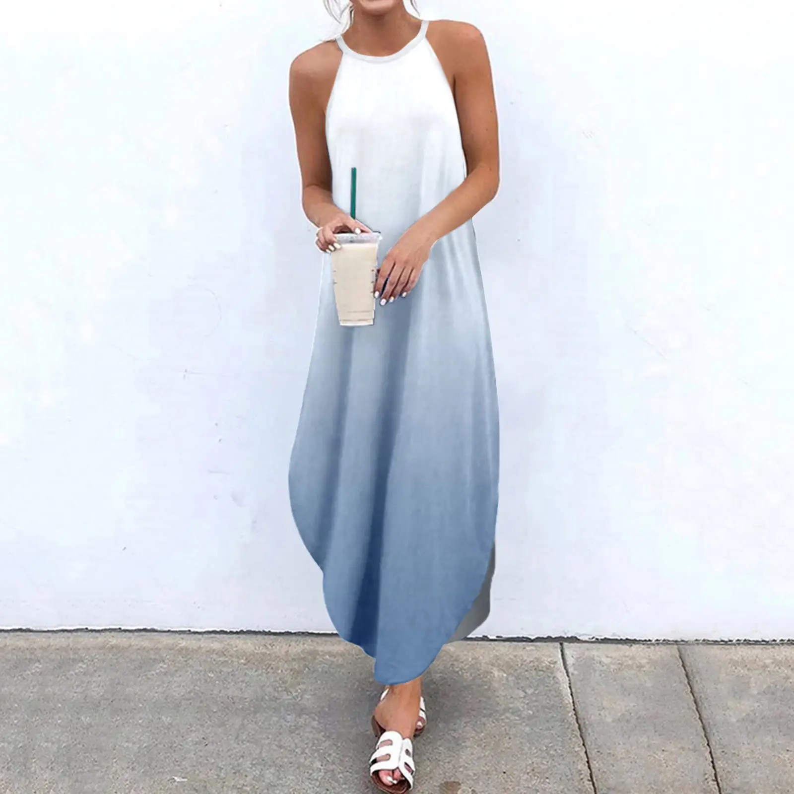 2023 New Women's Slit Dress Purple Gradient