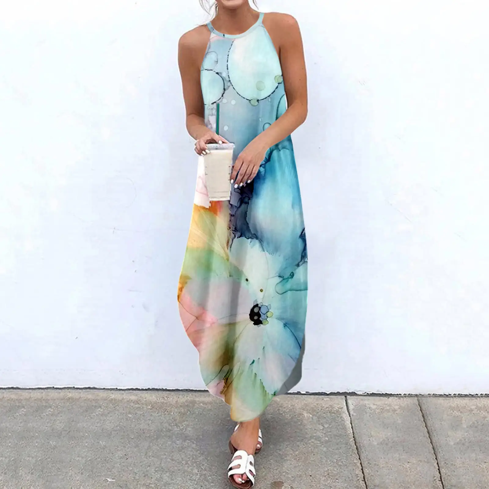 2023 New Women's Slit Dress Purple Gradient