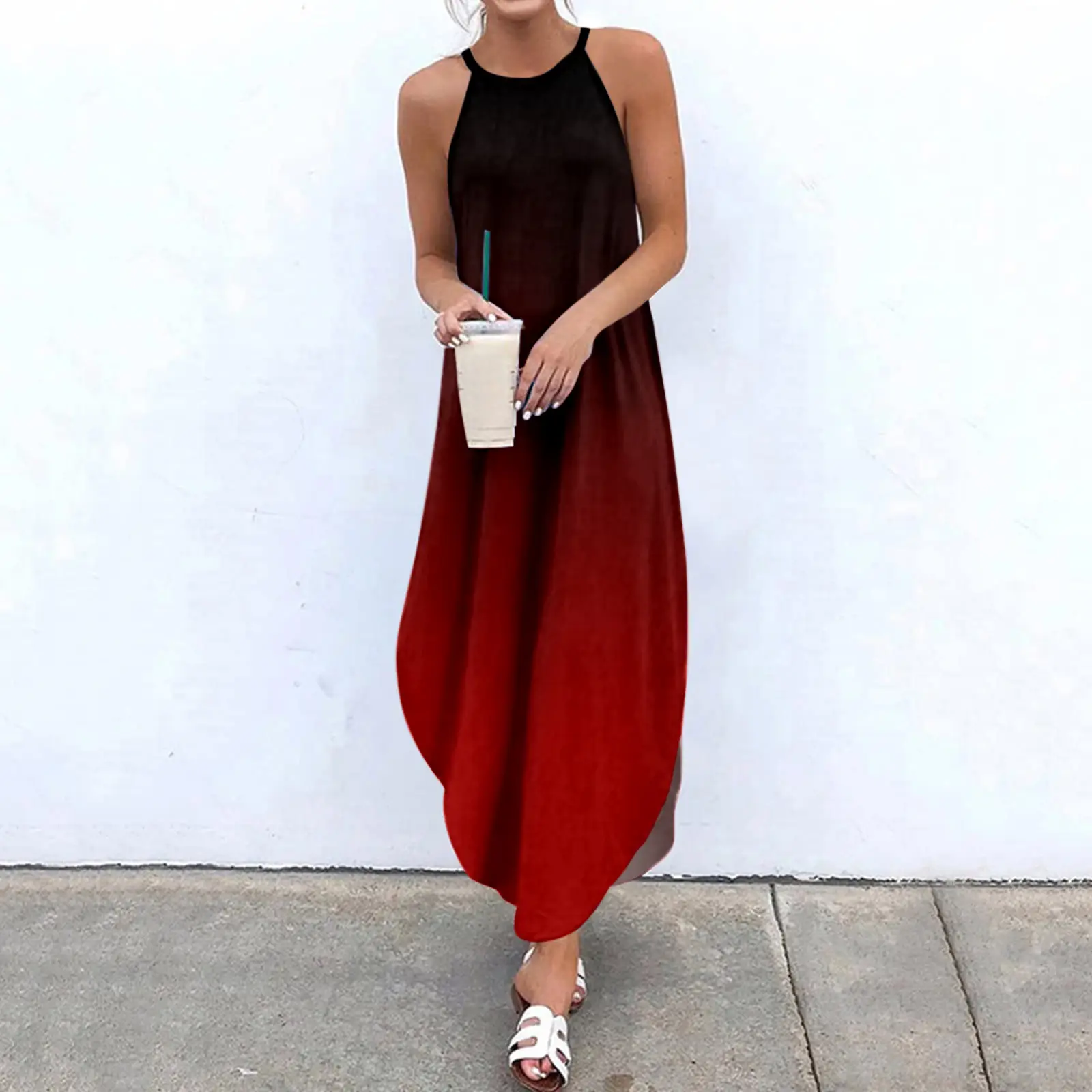 2023 New Women's Slit Dress Purple Gradient