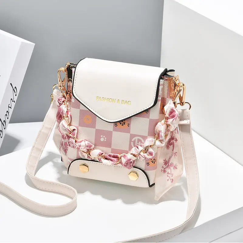 Women Mini Crossbody Phone Bag Brown Gold Chain