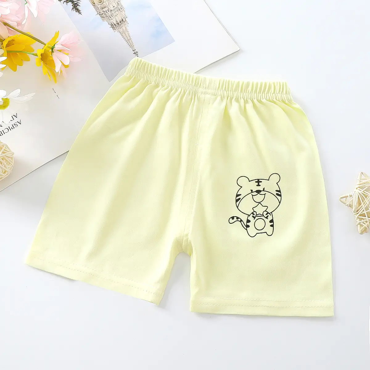 Kids Green Cotton Open Crotch Shorts for Boys Girls - Image 8