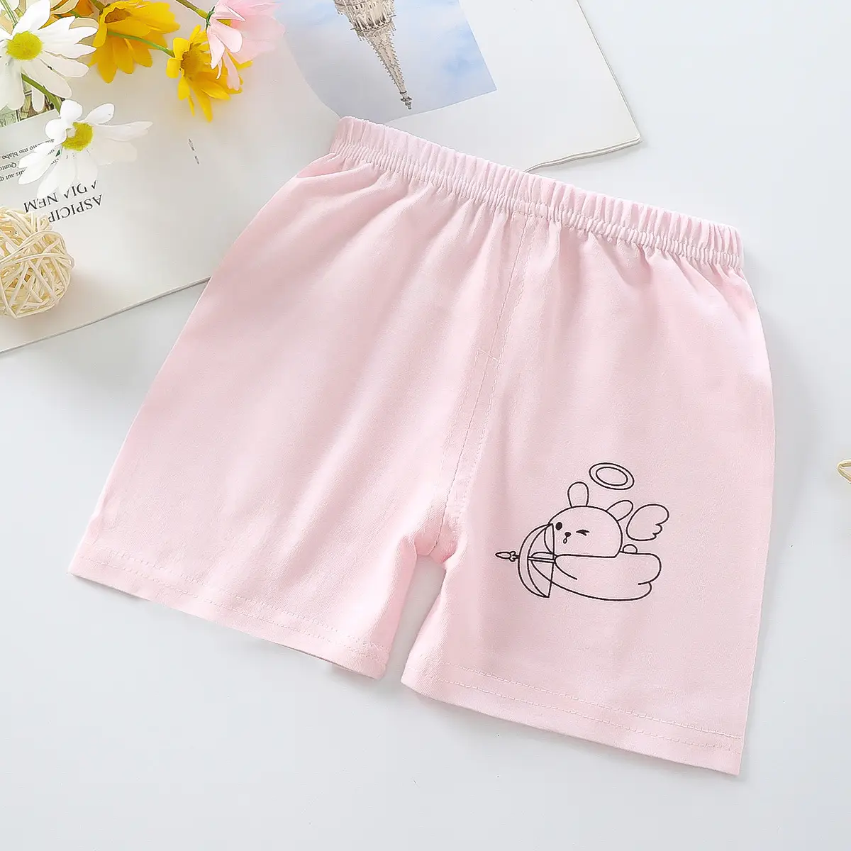 Kids Green Cotton Open Crotch Shorts for Boys Girls - Image 2