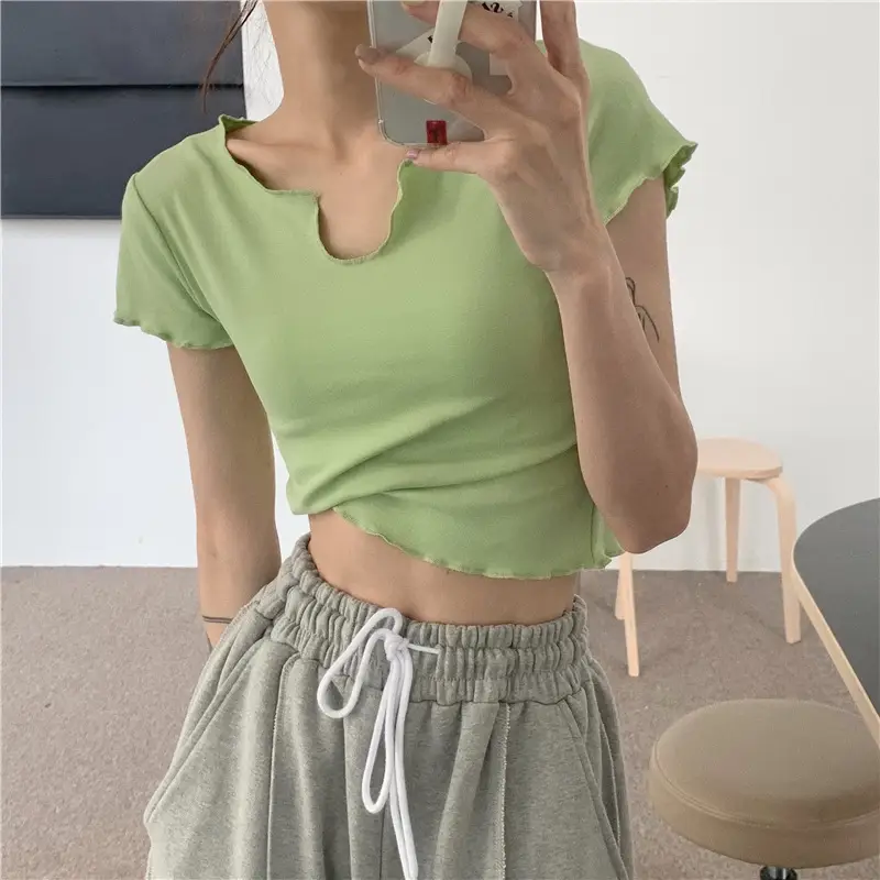 Women Pink V-Neck Short Sleeve T-Shirt 2025 - Image 4