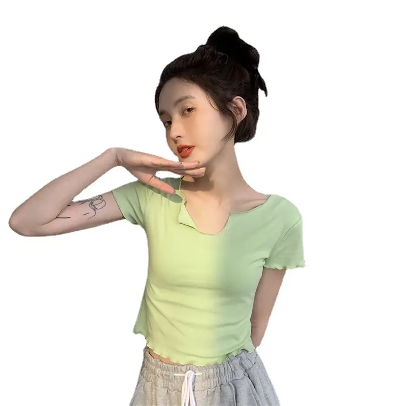Women Pink V-Neck Short Sleeve T-Shirt 2025 - Image 7