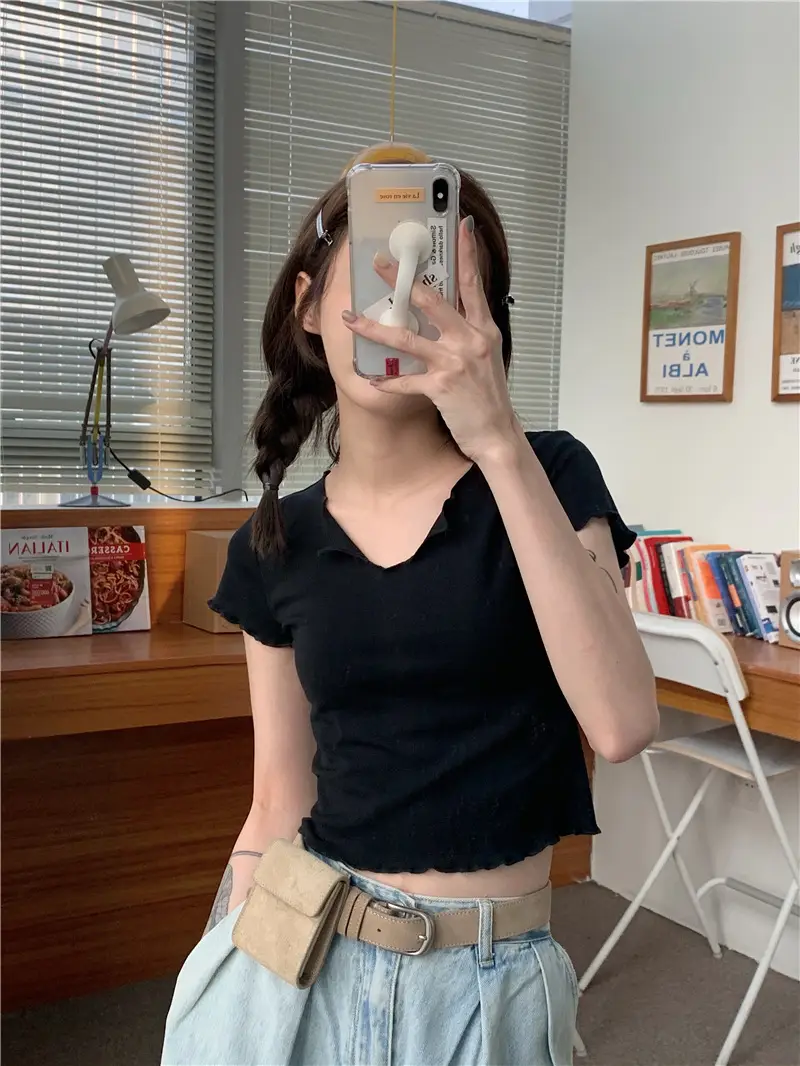 Women Pink V-Neck Short Sleeve T-Shirt 2025 — feature 21