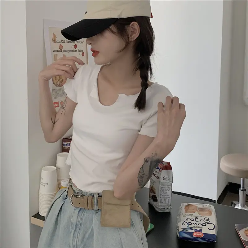 Women Pink V-Neck Short Sleeve T-Shirt 2025 — feature 22
