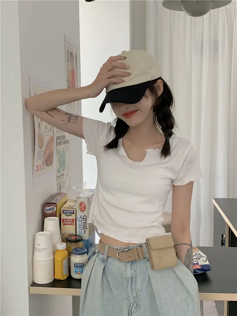 Women Pink V-Neck Short Sleeve T-Shirt 2025 — feature 23
