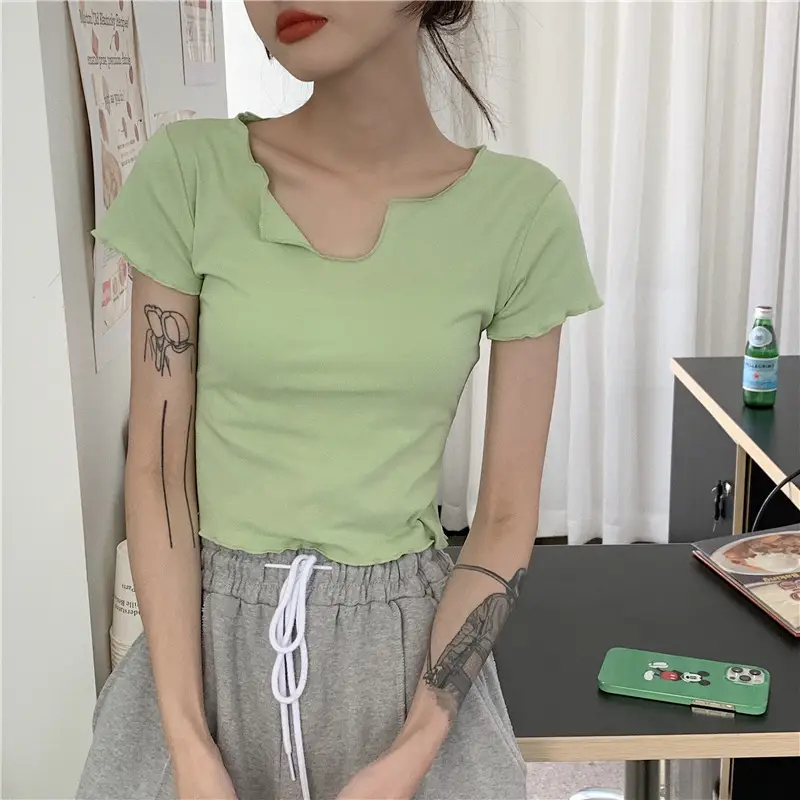 Women Pink V-Neck Short Sleeve T-Shirt 2025 — feature 5