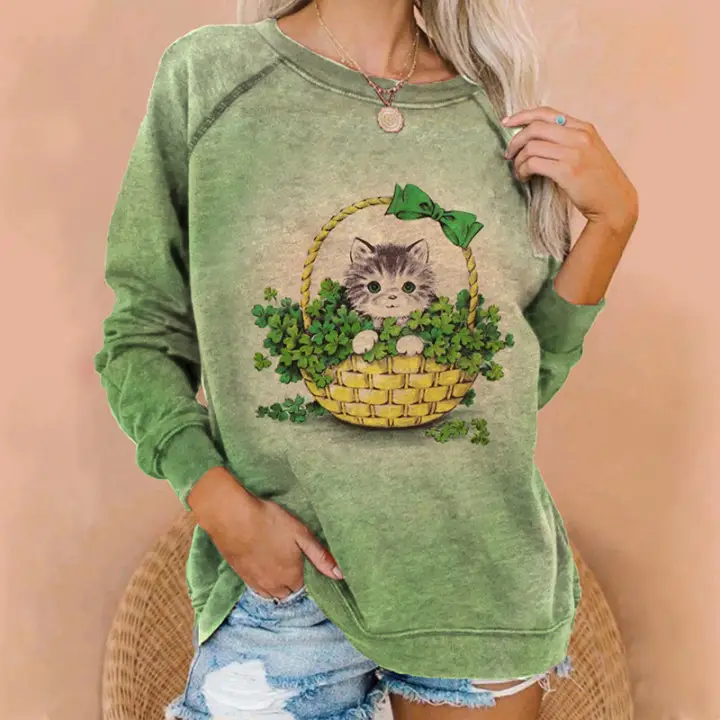3D Printed Raglan Sleeve T-Shirt Green Blue Floral Women