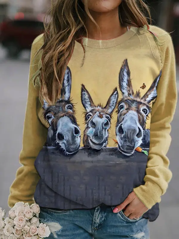 3D Printed Raglan Sleeve T-Shirt Green Blue Floral Women