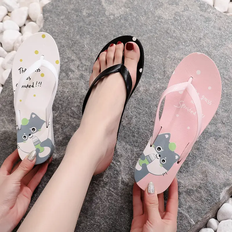 Women's Black Plastic Wedge Flip Flops Summer Beach