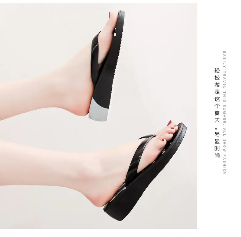 Women's Black Plastic Wedge Flip Flops Summer Beach — feature 13