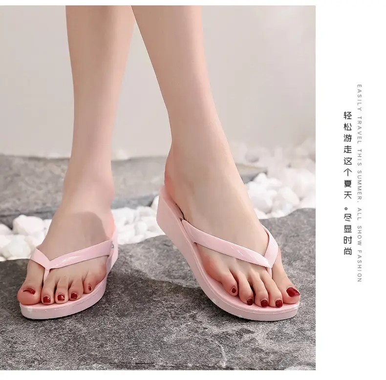 Women's Black Plastic Wedge Flip Flops Summer Beach — feature 21