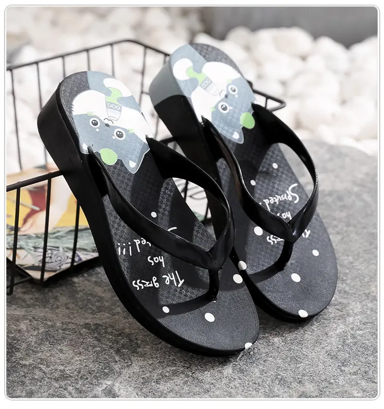 Women's Black Plastic Wedge Flip Flops Summer Beach — feature 23