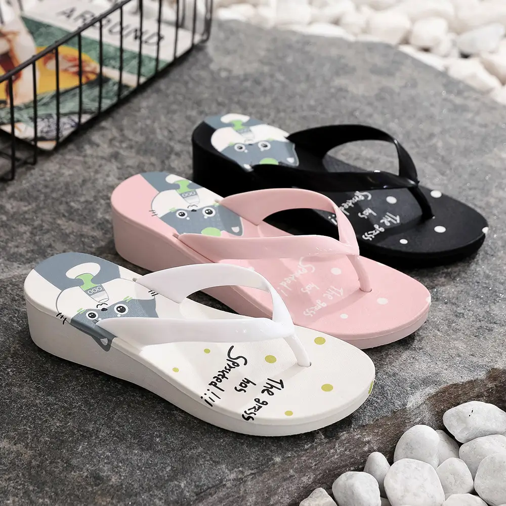 Women's Black Plastic Wedge Flip Flops Summer Beach — feature 26