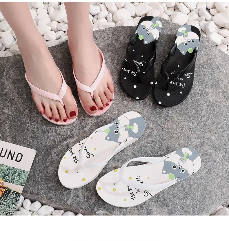 Women's Black Plastic Wedge Flip Flops Summer Beach — feature 4