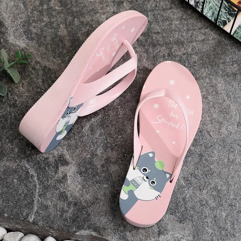 Women's Black Plastic Wedge Flip Flops Summer Beach
