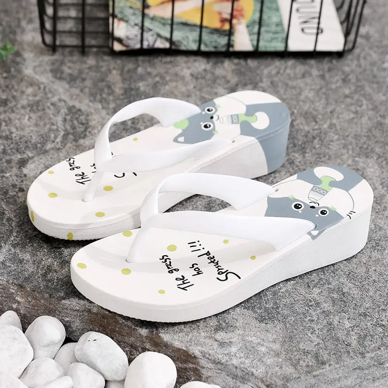 Women's Black Plastic Wedge Flip Flops Summer Beach