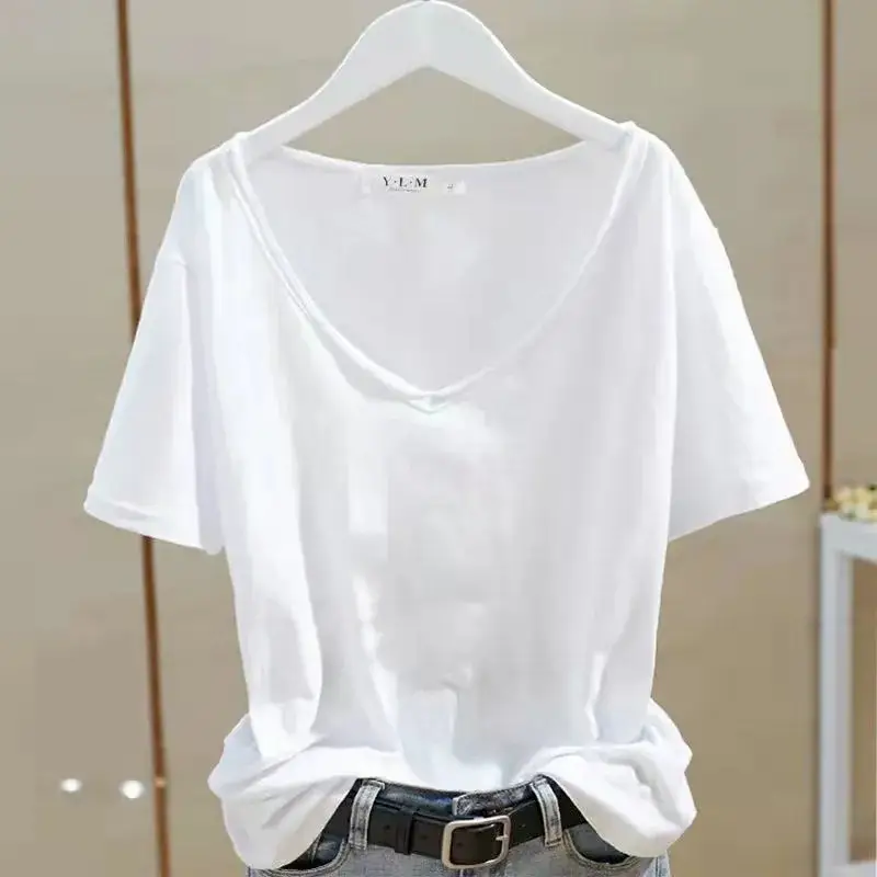 Women Green V Neck T-Shirt 2024 Summer Bamboo Cotton - Image 3