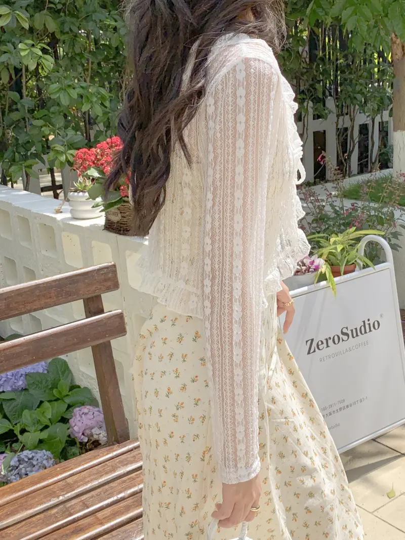Women's White Lace Cardigan Sun Protection Shawl Skirt Set — feature 12