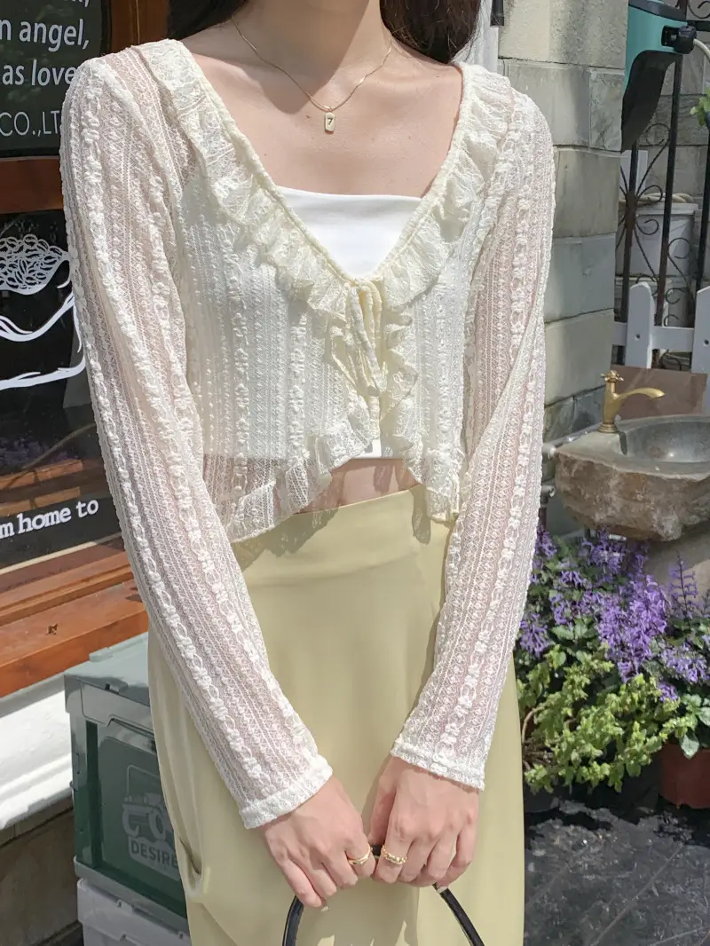 Women's White Lace Cardigan Sun Protection Shawl Skirt Set — feature 14