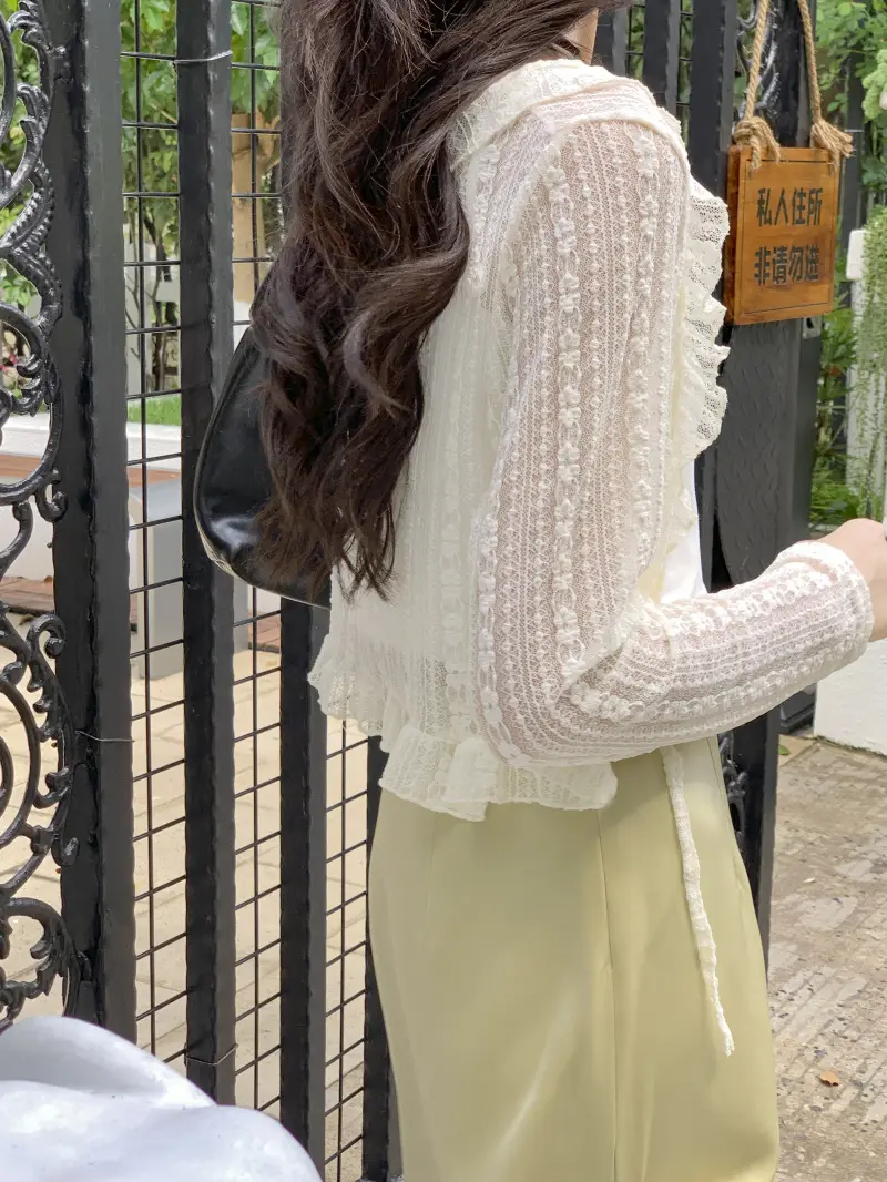 Women's White Lace Cardigan Sun Protection Shawl Skirt Set — feature 16