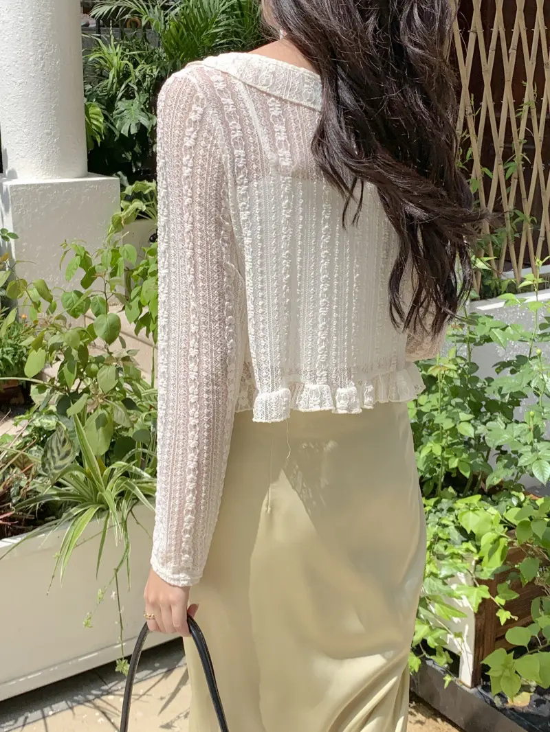 Women's White Lace Cardigan Sun Protection Shawl Skirt Set — feature 18