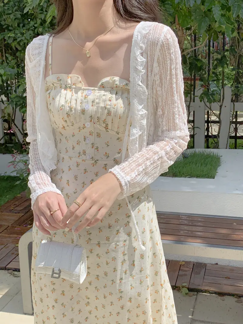 Women's White Lace Cardigan Sun Protection Shawl Skirt Set — feature 5