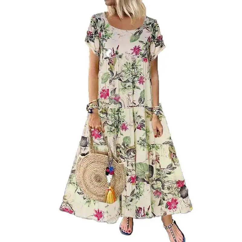 Women's 2024 Floral Print Dress Short Sleeve Round Neck — feature 10