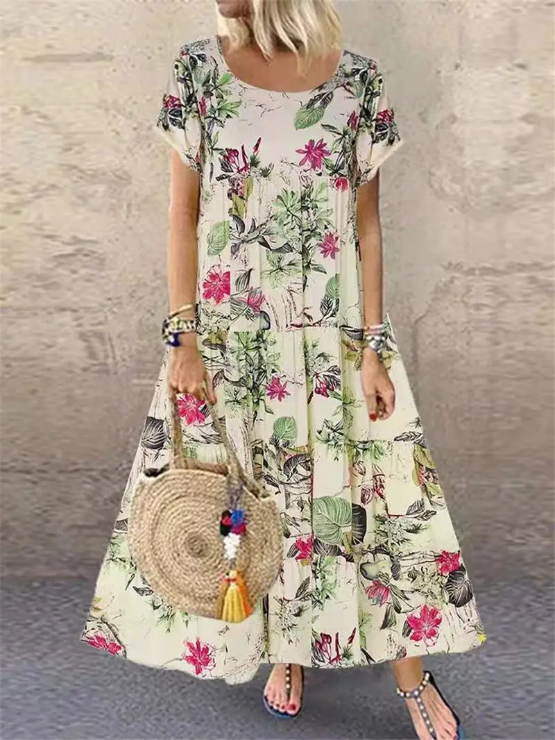 Women's 2024 Floral Print Dress Short Sleeve Round Neck — feature 11