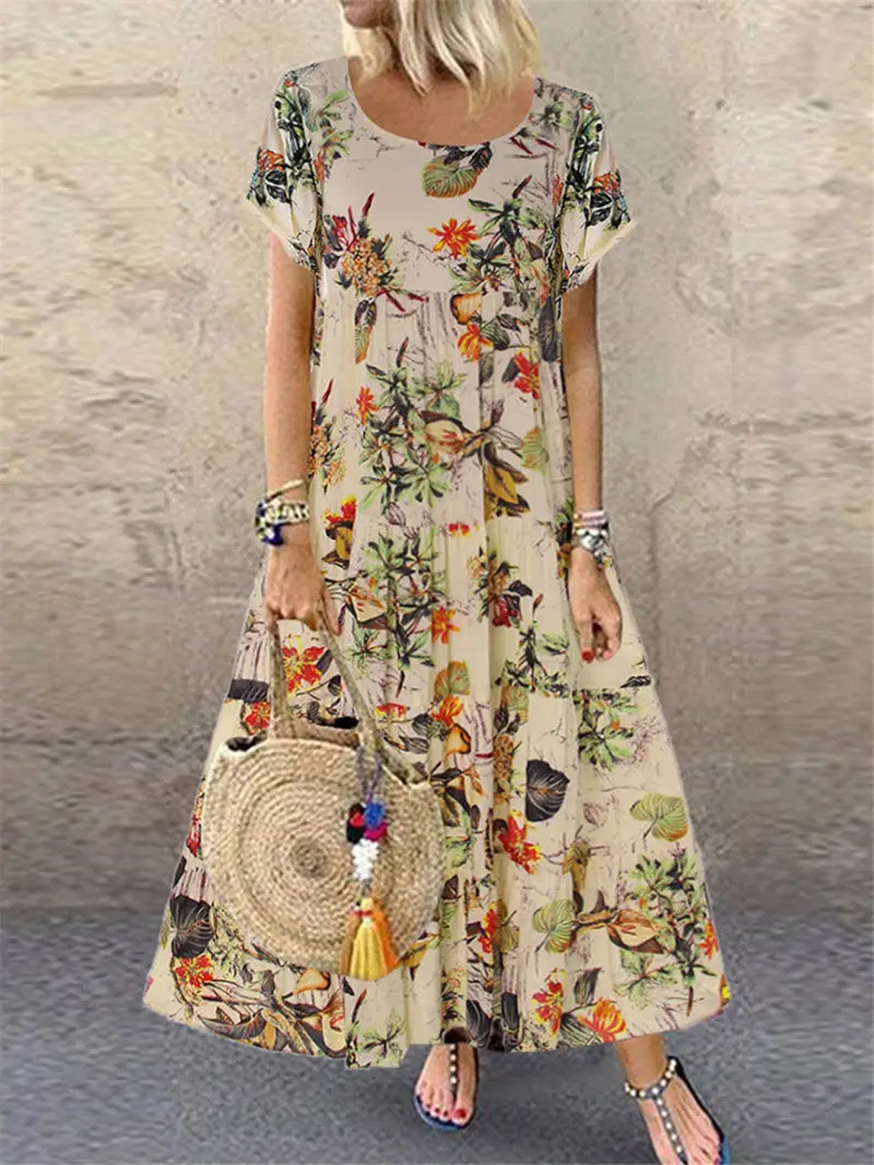 Women's 2024 Floral Print Dress Short Sleeve Round Neck — feature 4