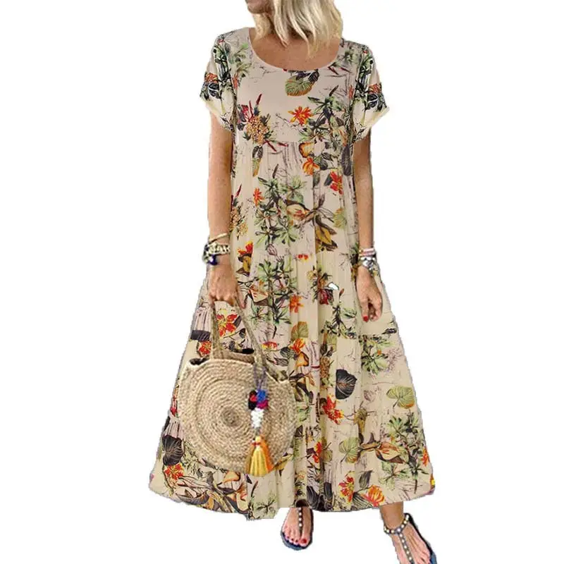 Women's 2024 Floral Print Dress Short Sleeve Round Neck — feature 9