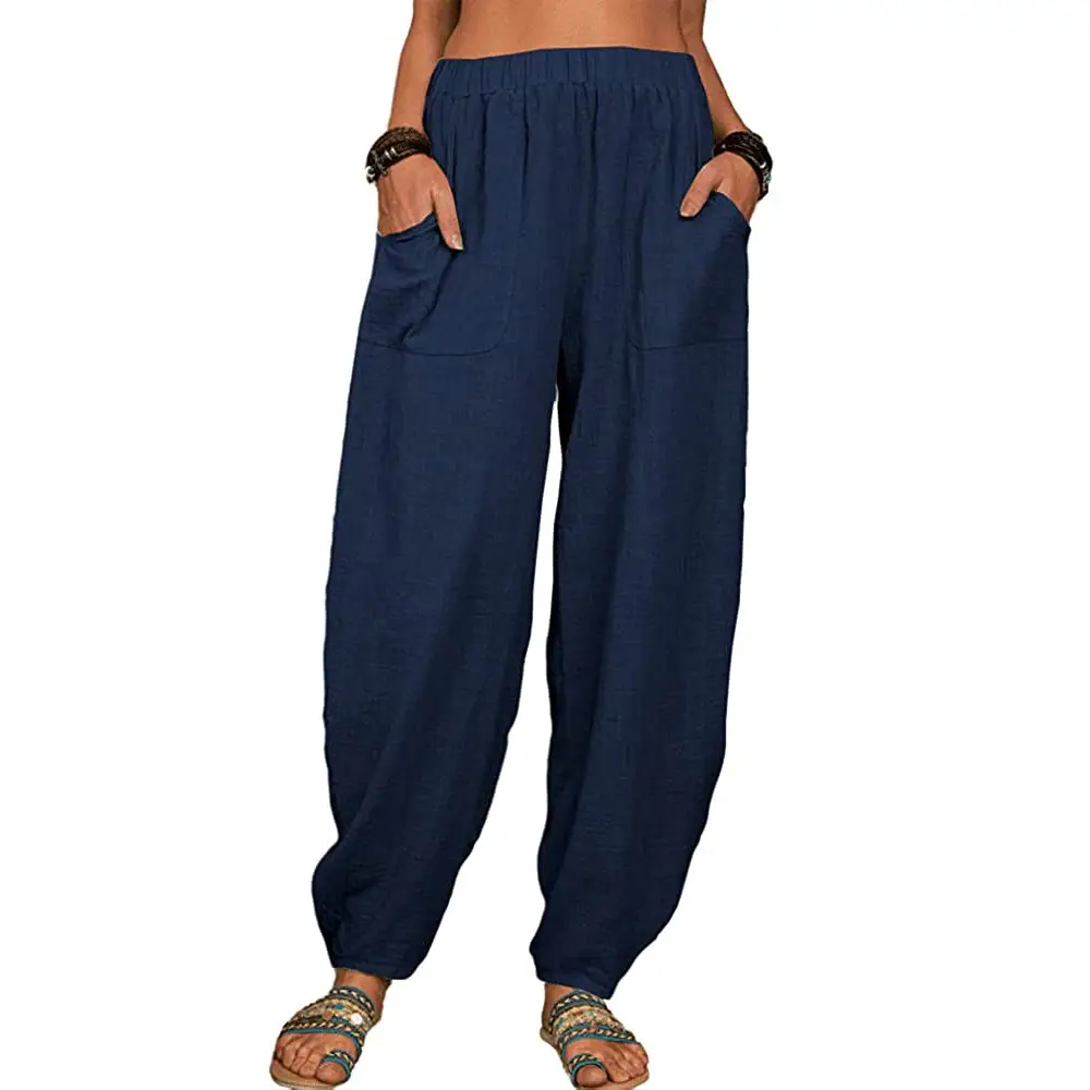 White Loose Cotton Linen Harem Pants for Women - Image 14