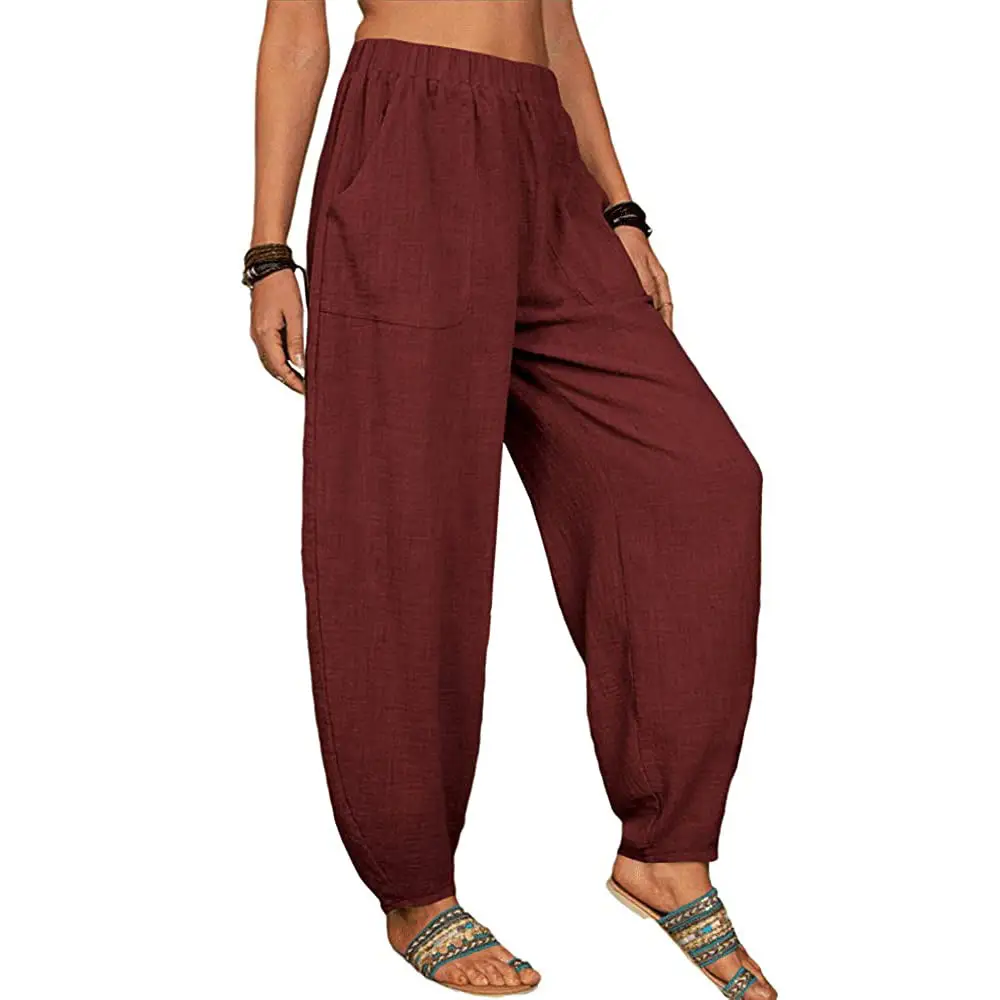 White Loose Cotton Linen Harem Pants for Women - Image 5