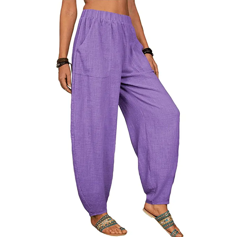 White Loose Cotton Linen Harem Pants for Women - Image 6