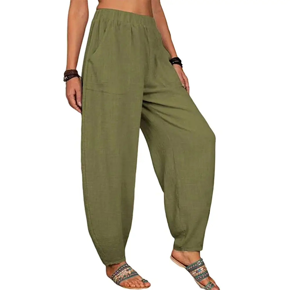 White Loose Cotton Linen Harem Pants for Women - Image 7