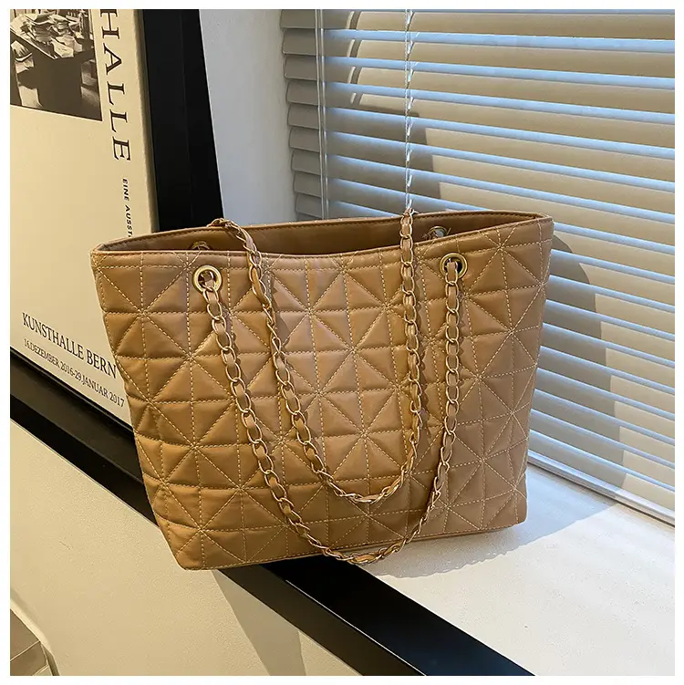 Rhombic Quilted Tan Shoulder Bag for Women - Image 2