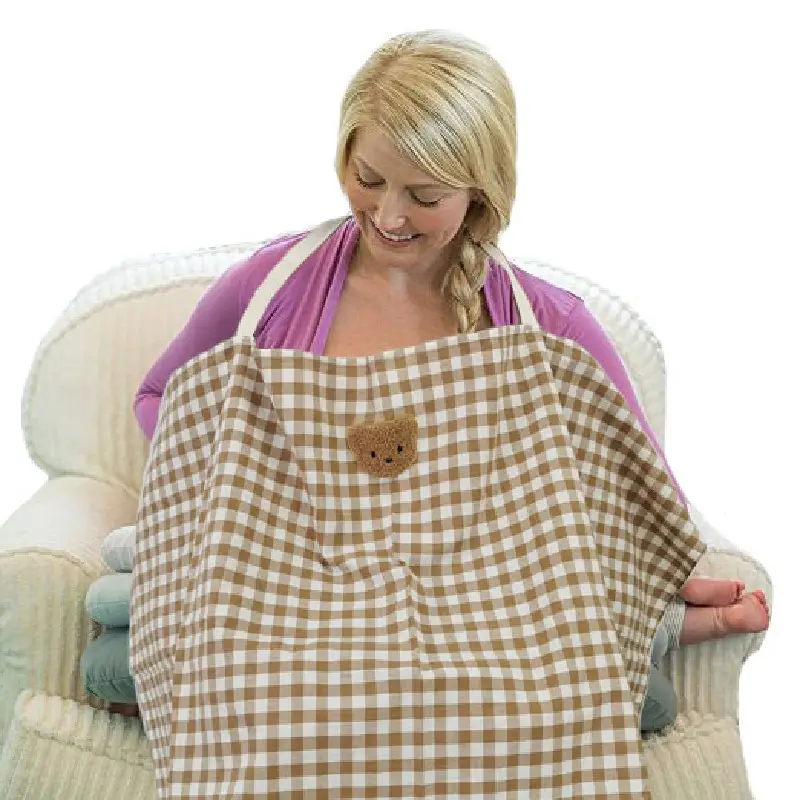 Baby Breastfeeding Towel Gingham Embroidered Covering Towel - Image 6