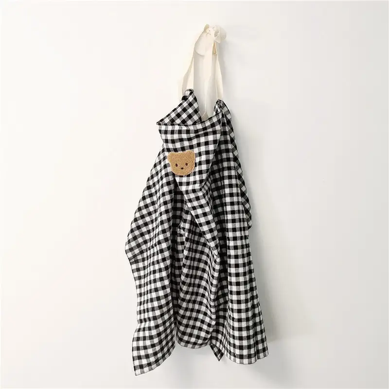 Baby Breastfeeding Towel Gingham Embroidered Covering Towel - Image 2