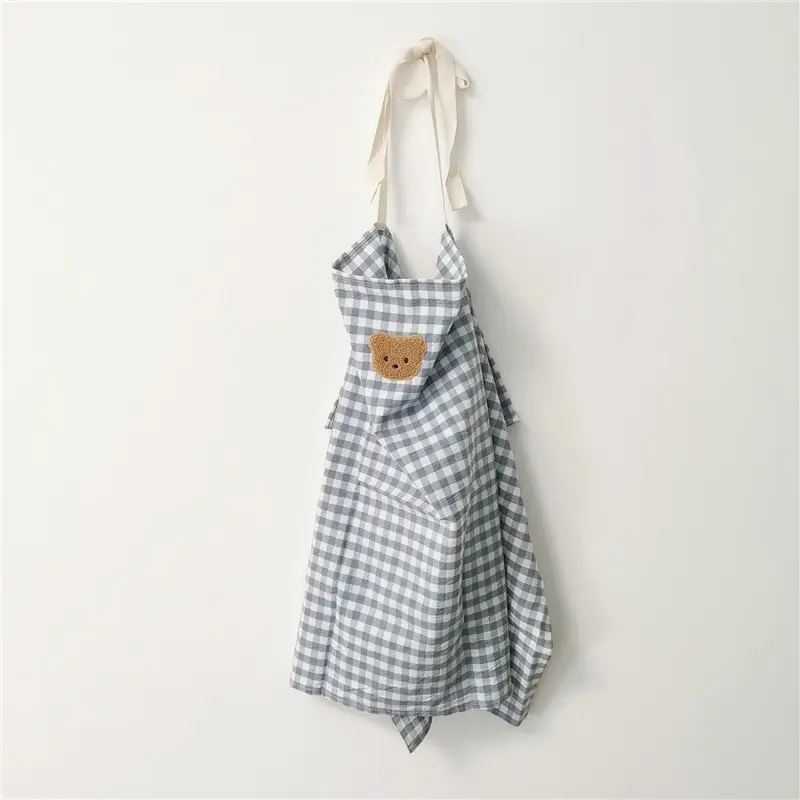 Baby Breastfeeding Towel Gingham Embroidered Covering Towel - Image 4