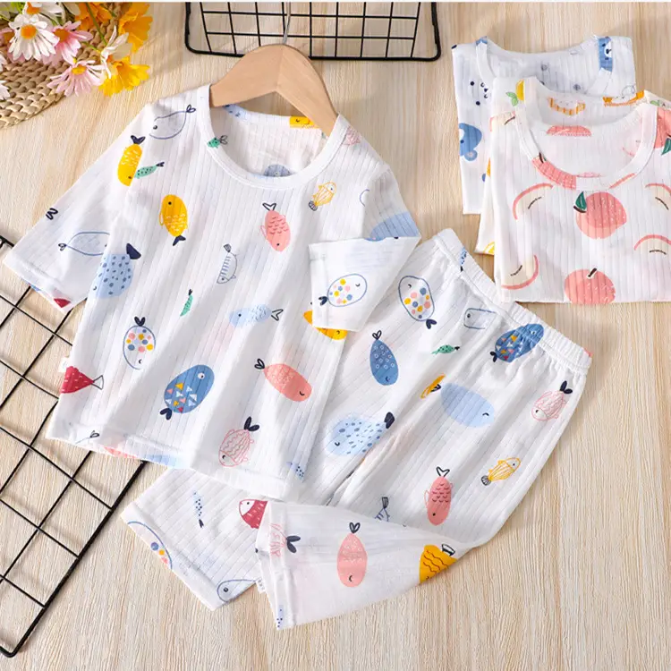 Kids Cotton Pajamas White Dinosaur Print 1-6Y - Image 4