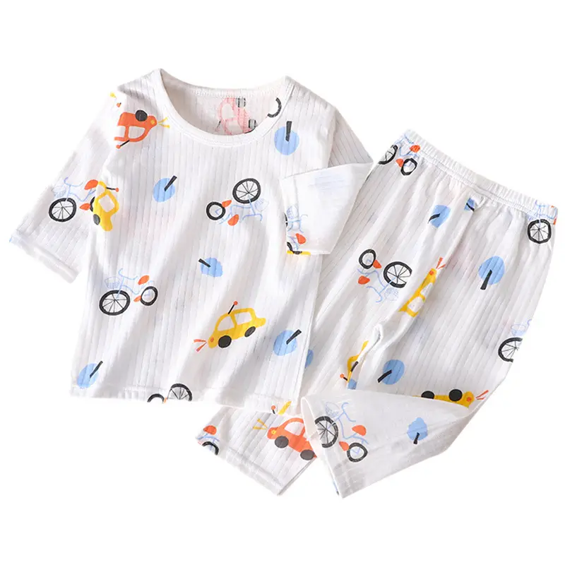 Kids Cotton Pajamas White Dinosaur Print 1-6Y - Image 5