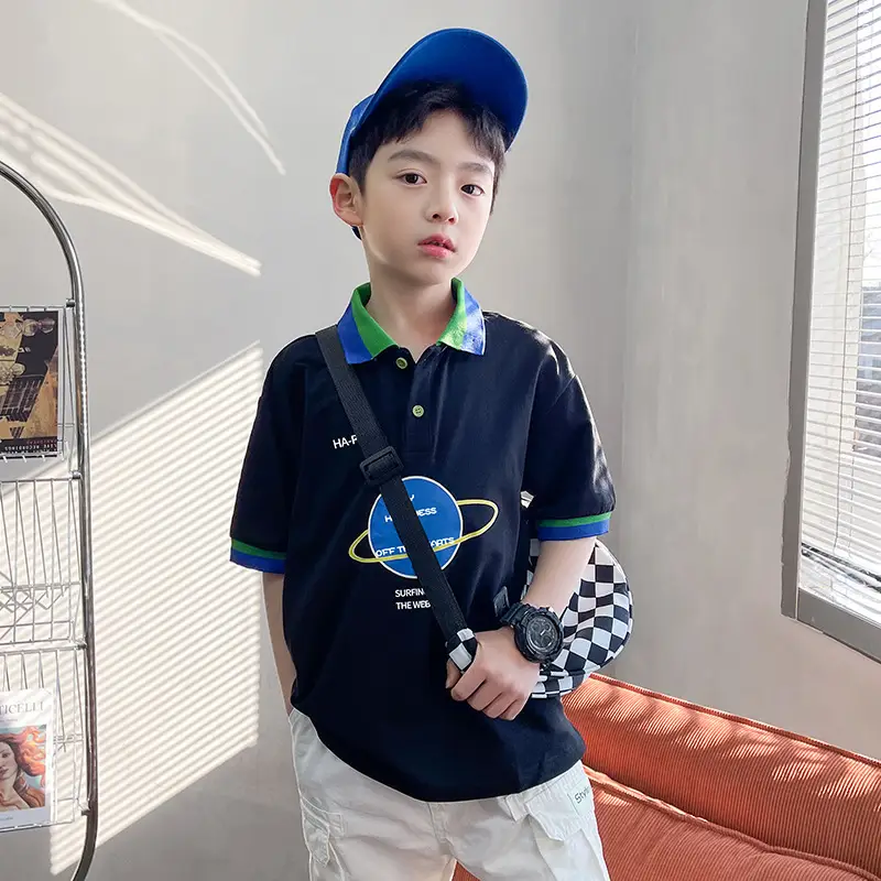 Kids Collared Short Sleeve T-Shirt Navy Blue 2026