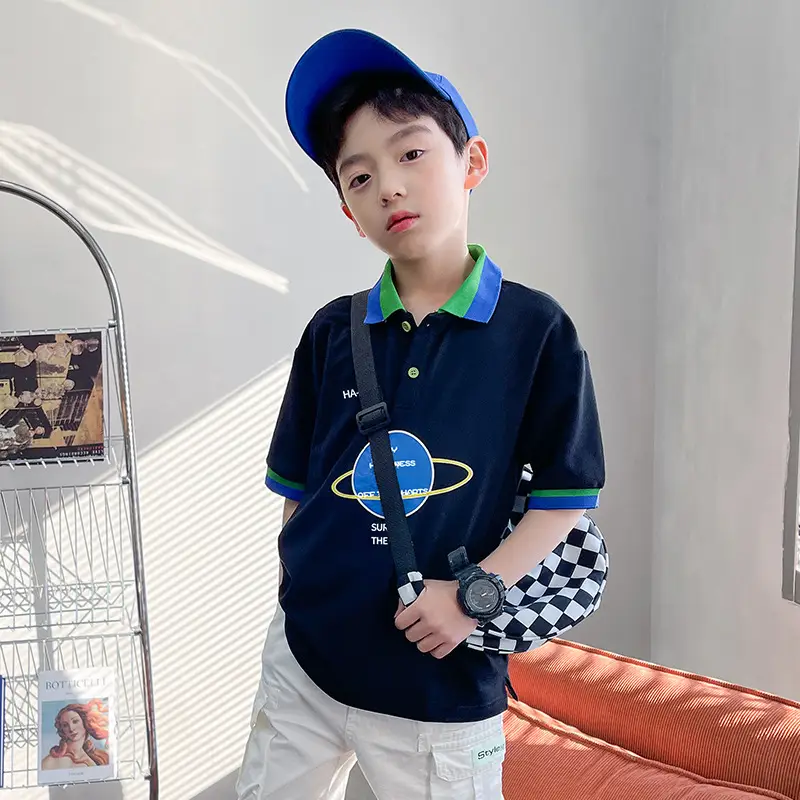 Kids Collared Short Sleeve T-Shirt Navy Blue 2026