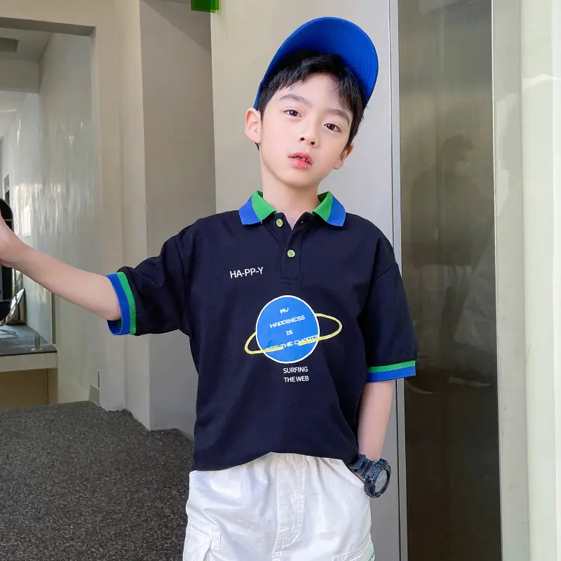 Kids Collared Short Sleeve T-Shirt Navy Blue 2026