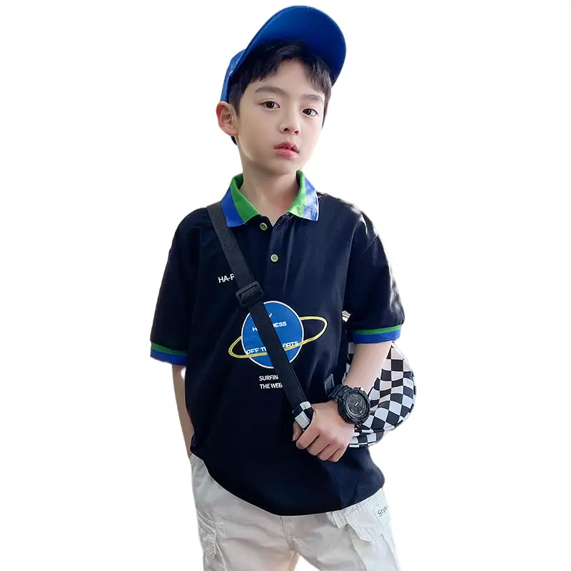 Kids Collared Short Sleeve T-Shirt Navy Blue 2026