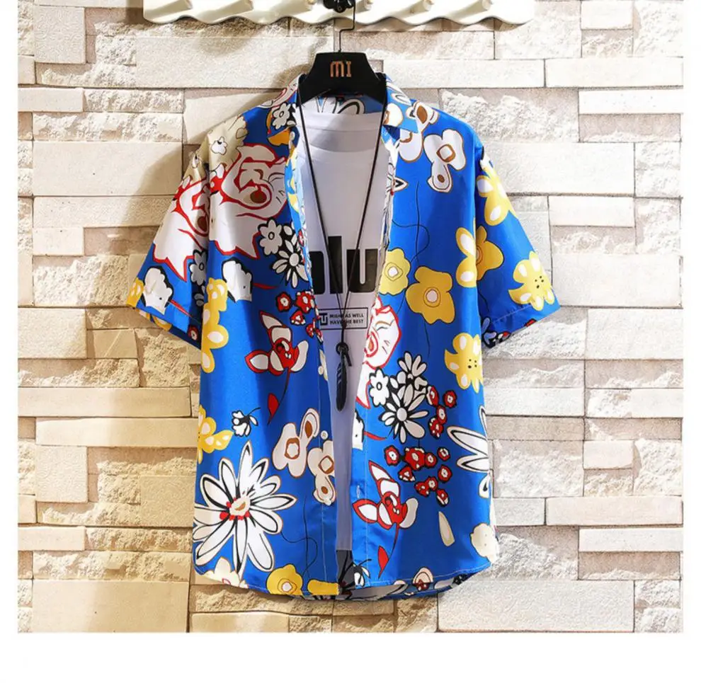 Men Printed Casual Short Sleeve Shirt Black Large — feature 28