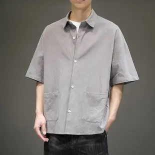 Men Printed Casual Short Sleeve Shirt Black Large — feature 3